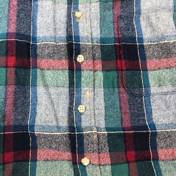 Pendleton 100% Wool Flannel Button Up Shirt Youth Large L Green Red B30 - Picture 2 of 5